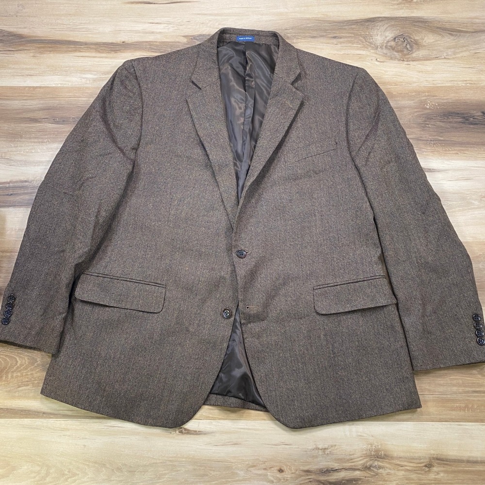 Stafford Blazer 48 Reg Classic Fit Merino Wool Sport Coat Brown Birdseye